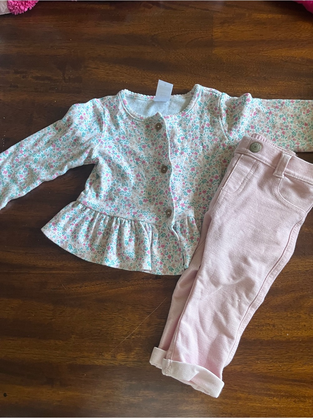 Floral Cardigan and pink jeans